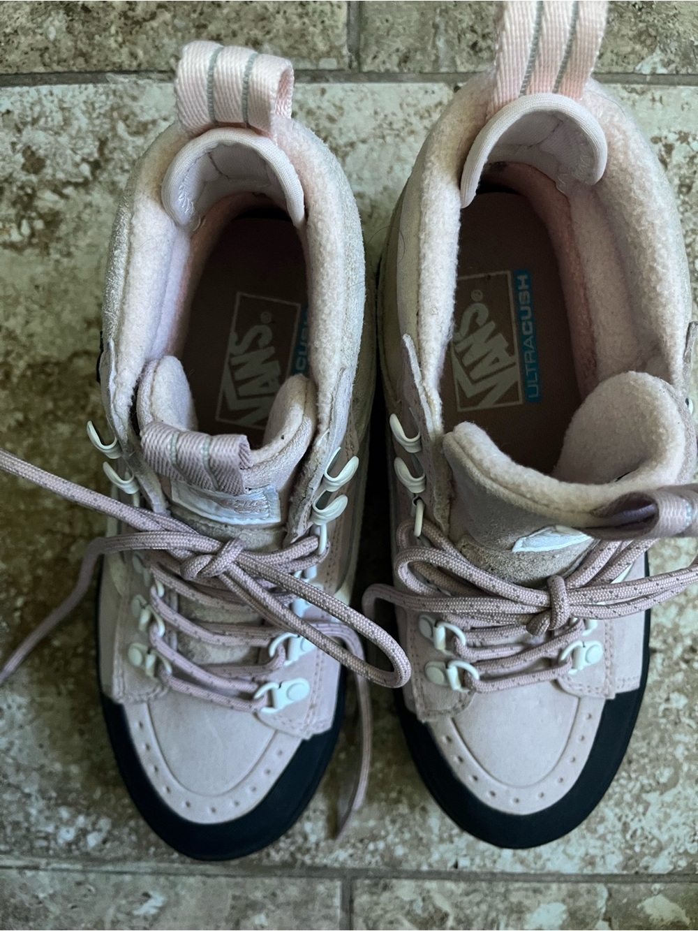 Vans Light Pink High-Top Boots with Black Toe